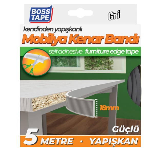 Ulus Bant Grey Self-Adhesive Furniture Edge Tape 18 mm x 5 m