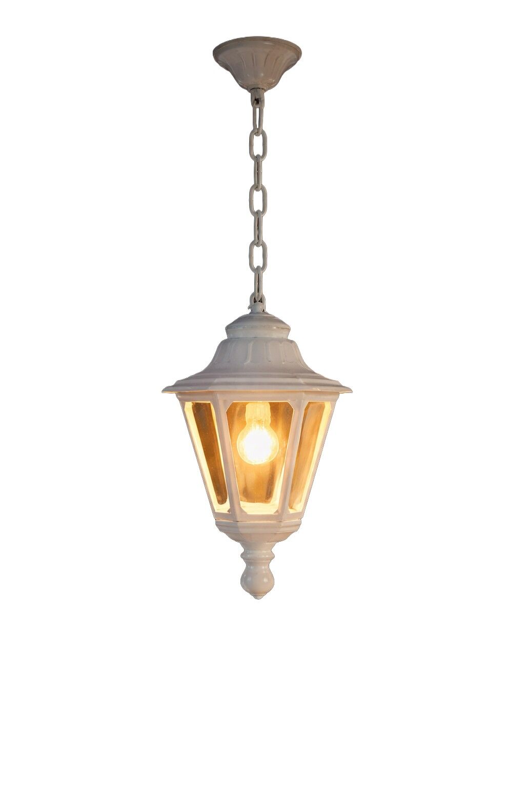 Anna Hexagonal White Chain-Hung Garden Lamp, 6 Glass Panels