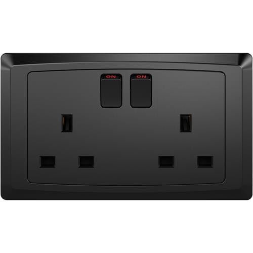 Black Double Socket 2X13A