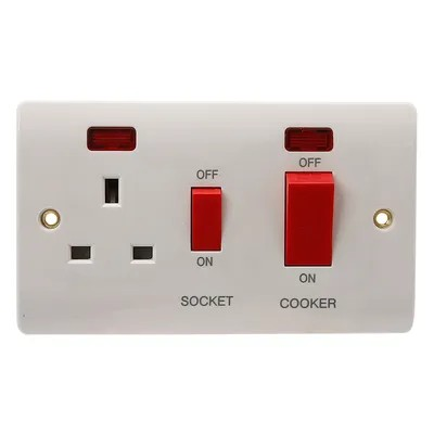Cooker 45A: белый блок с розеткой и выключателями