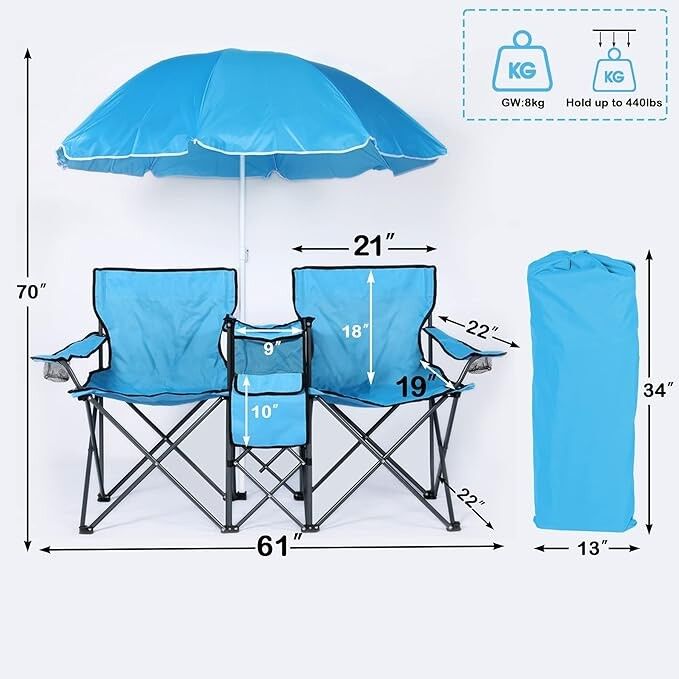 Folding Camping Chair Set for Two with Umbrella