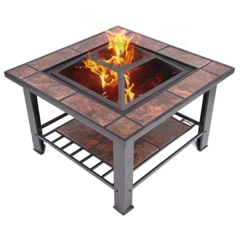 Square Garden Fireplace and BBQ Grill 76X76X50CM