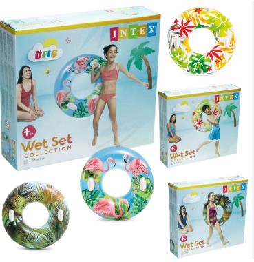 Inflatable Ring with Handles, Tropical Print, 97 cm