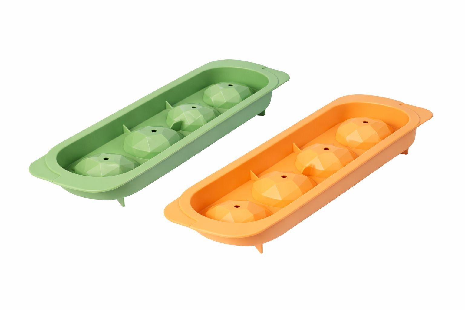 Herevin 4-Compartment Diamond Ice Tray, Peach and Green