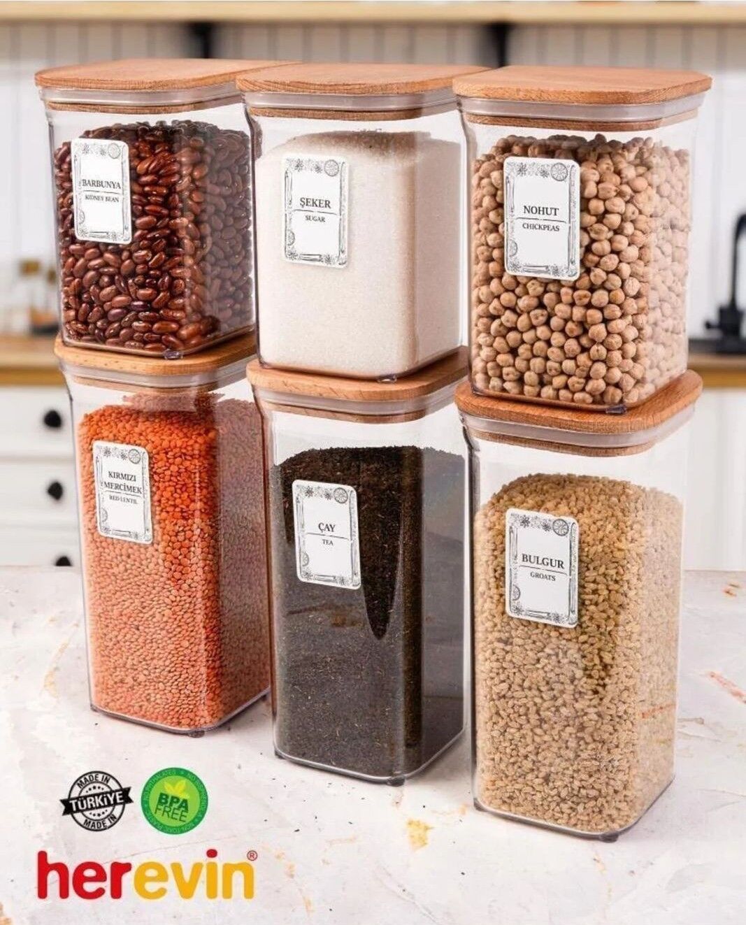 Набор банок Herevin с этикетками, 6 шт., 1,1 л + 1,5 л