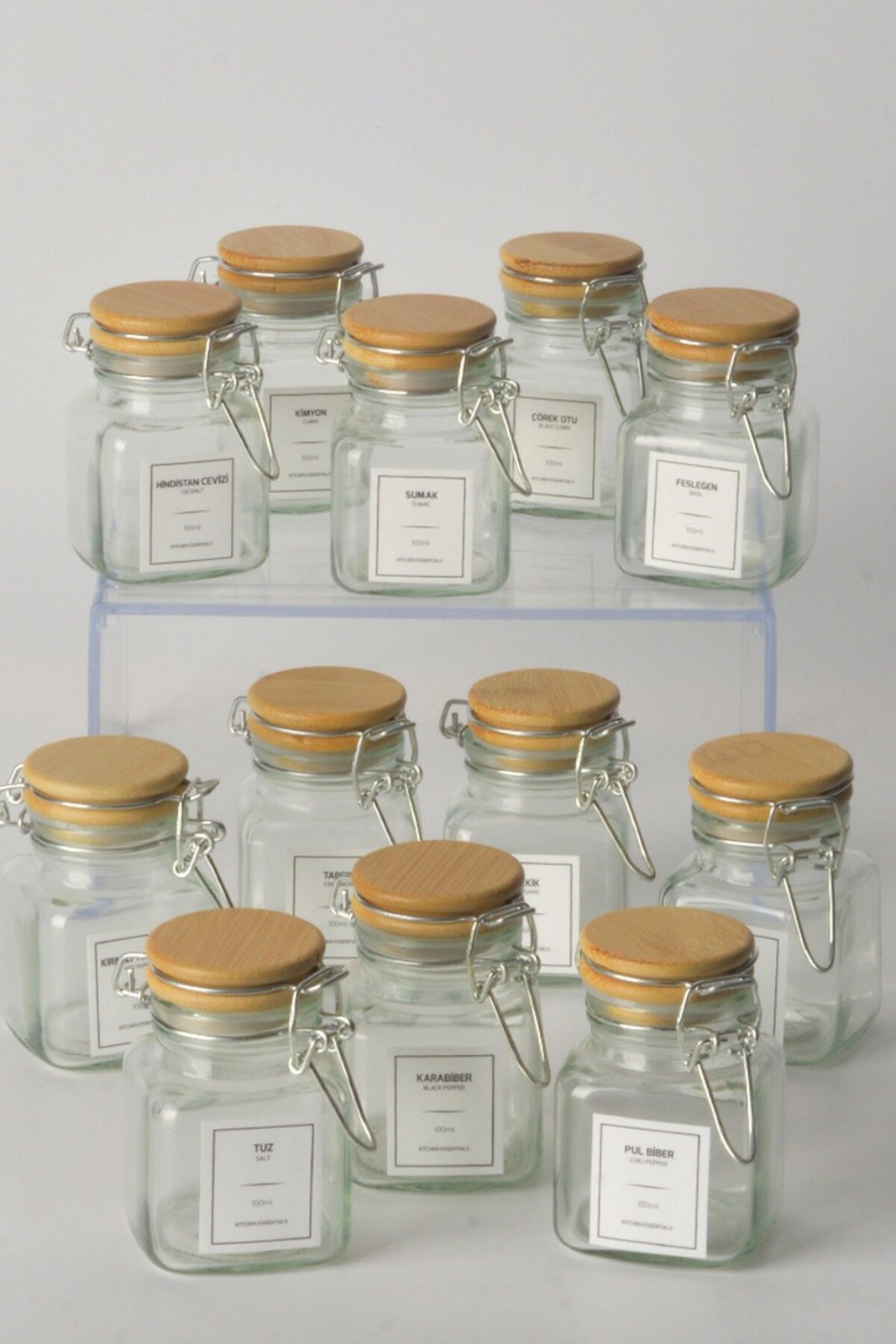 Tohana 12-Piece Glass Spice Jar Set with Bamboo Lids