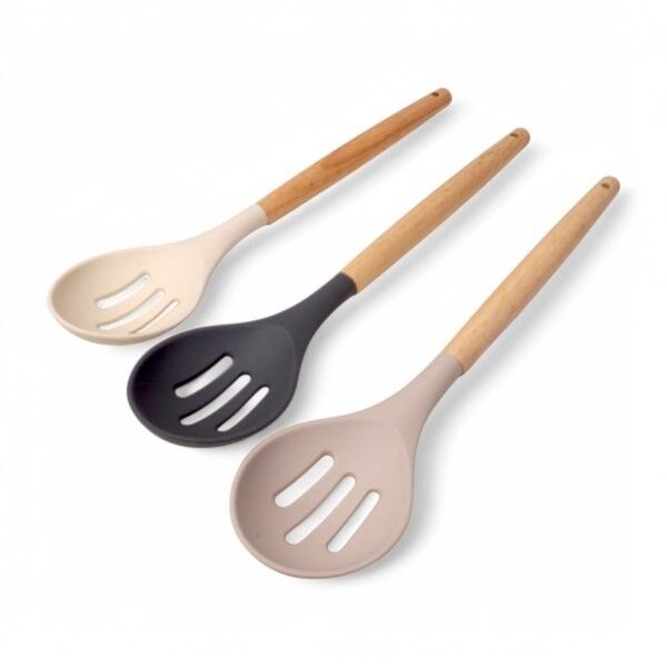 Slotted Silicone Spoon with Bamboo Handle