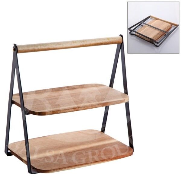 Two-Tier Acacia Serving Stand 28x20x27