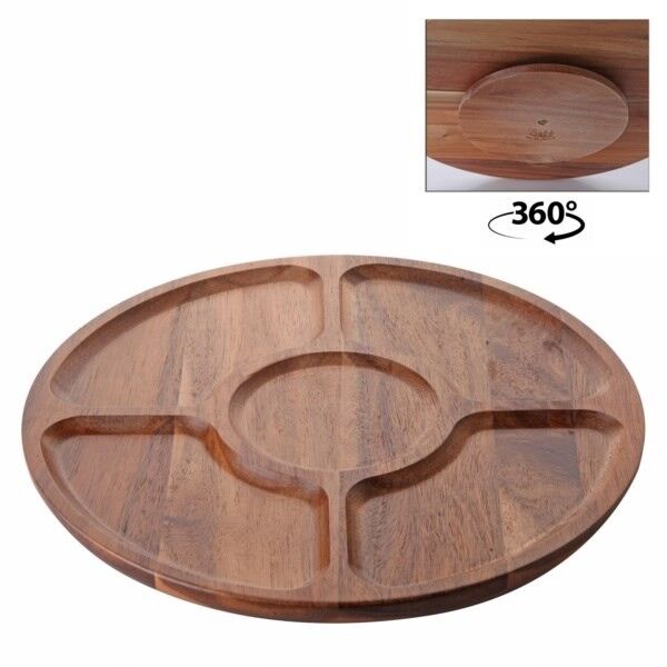 5-Compartment Rotating Acacia Serving Tray, 30 cm