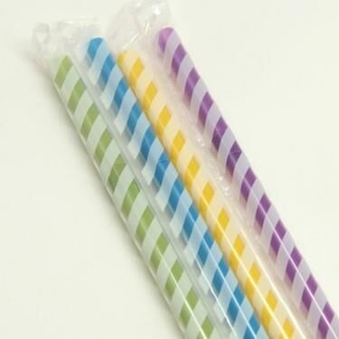 White Spiral-Striped Colourful Drinking Straws
