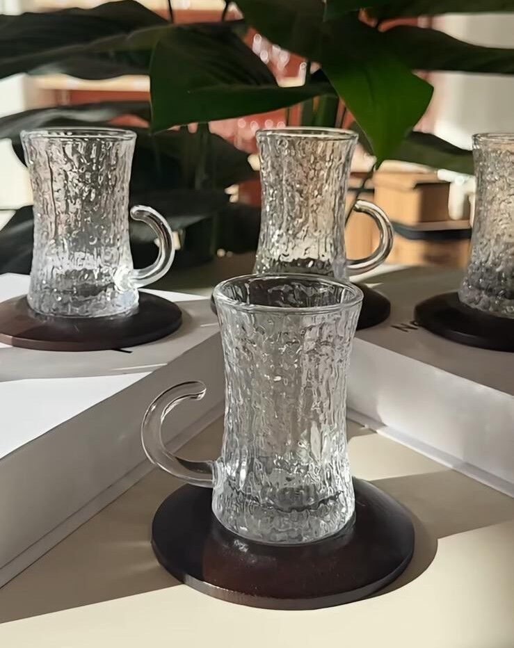 Textured Glass Tea Glass Set with Handles