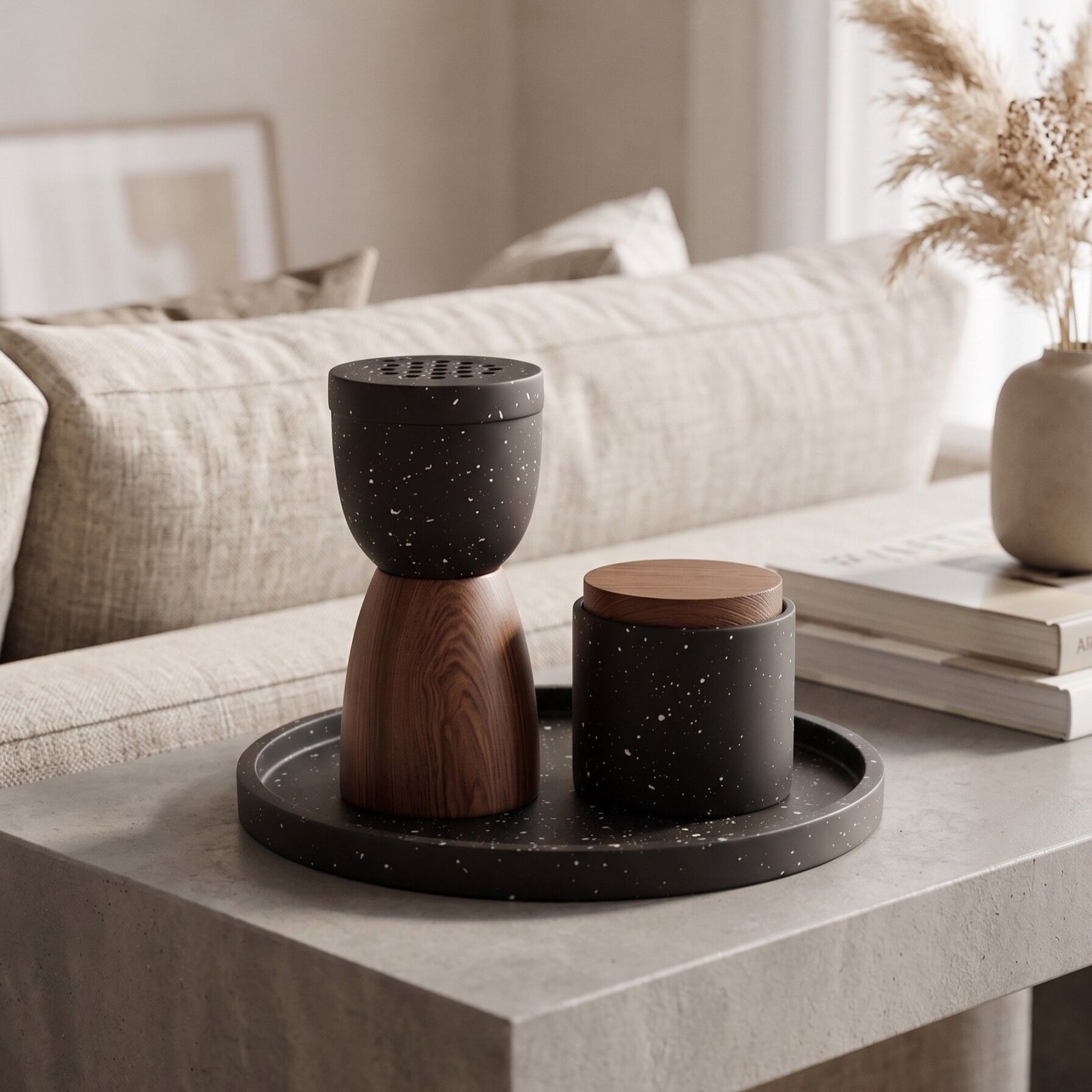 Brown Candle Holder and Incense Burner Set