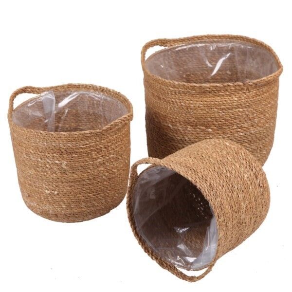 Round Wicker Basket Planter with Handles, Medium 22 × 22 C