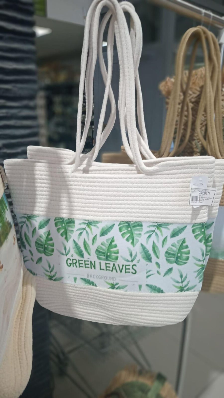 Green Leaves Straw-Look Bag