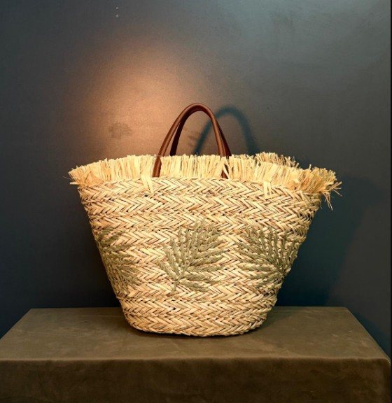 Tasselled Leaf Woven Basket Bag
