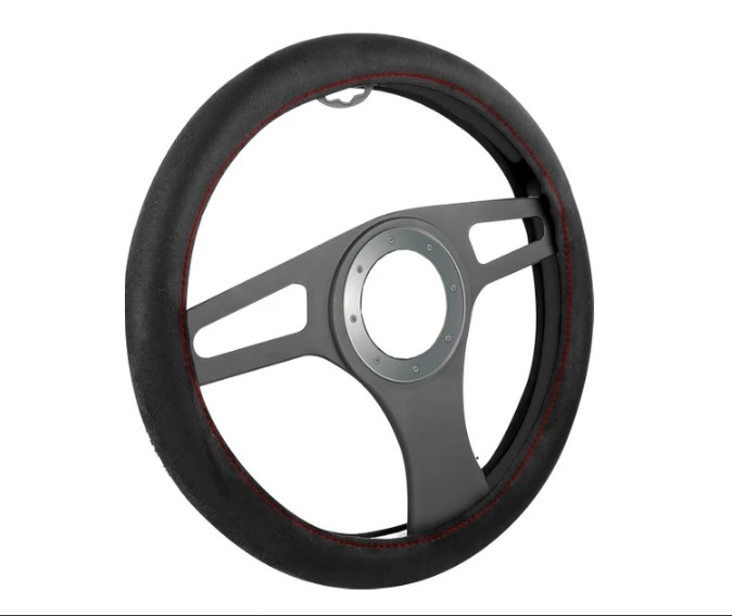 Automix Süet Siyah Kırmızı Dikişli Spor Direksiyon Simidi