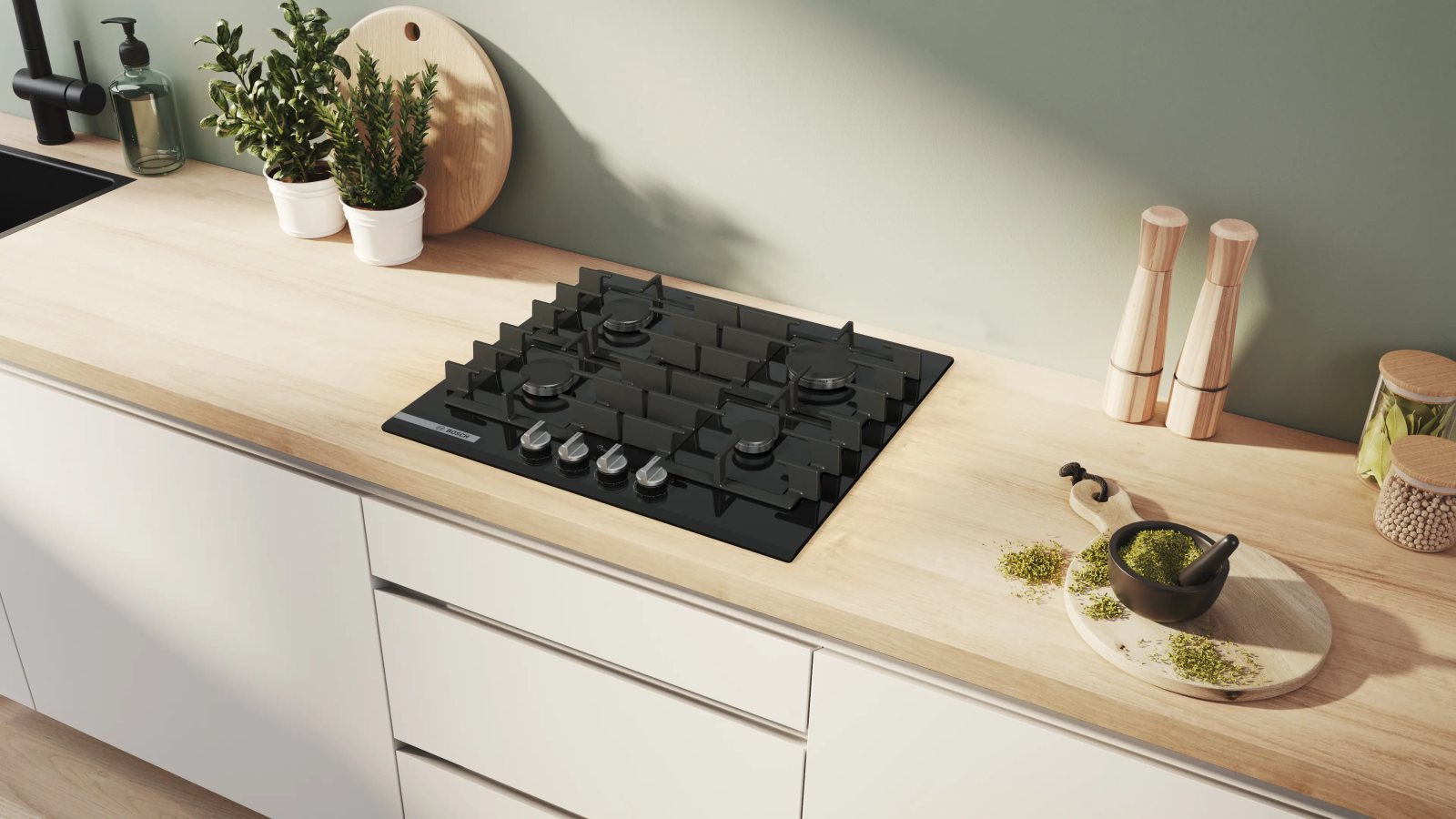 Bosch PRP6A6H40R Serie 8 60 cm Black Glass Gas Hob