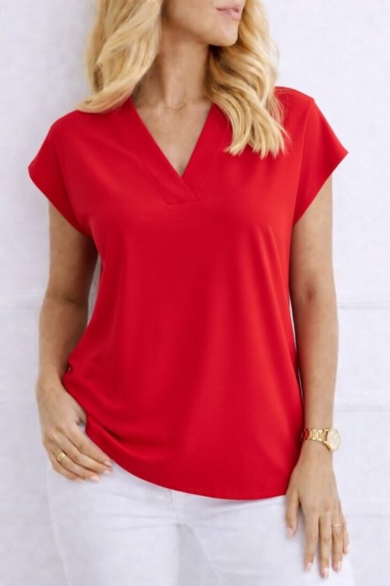Girince 187741 Women's V-Neck Short-Sleeve Woven Viscose Blouse