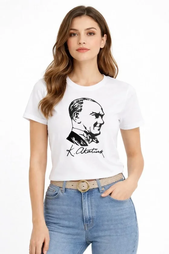 Girince 187658 Белая футболка с принтом Ататюрка