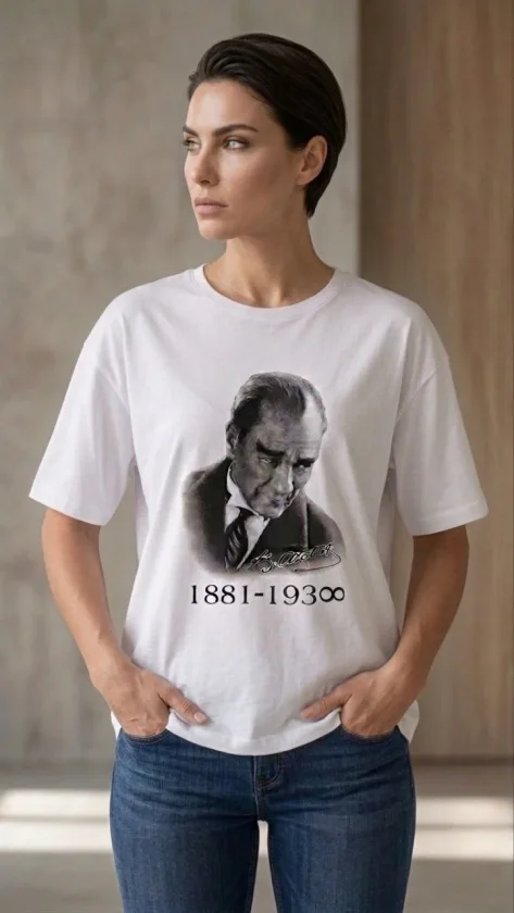 Girince 187654 Белая футболка с принтом Ататюрка