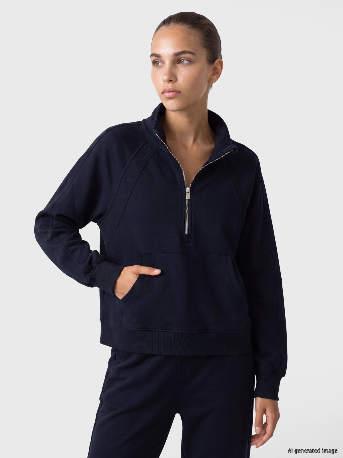 LC Waikiki Kadın Lacivert Uzun Kollu Yarım Fermuarlı Sweatshirt 7439684