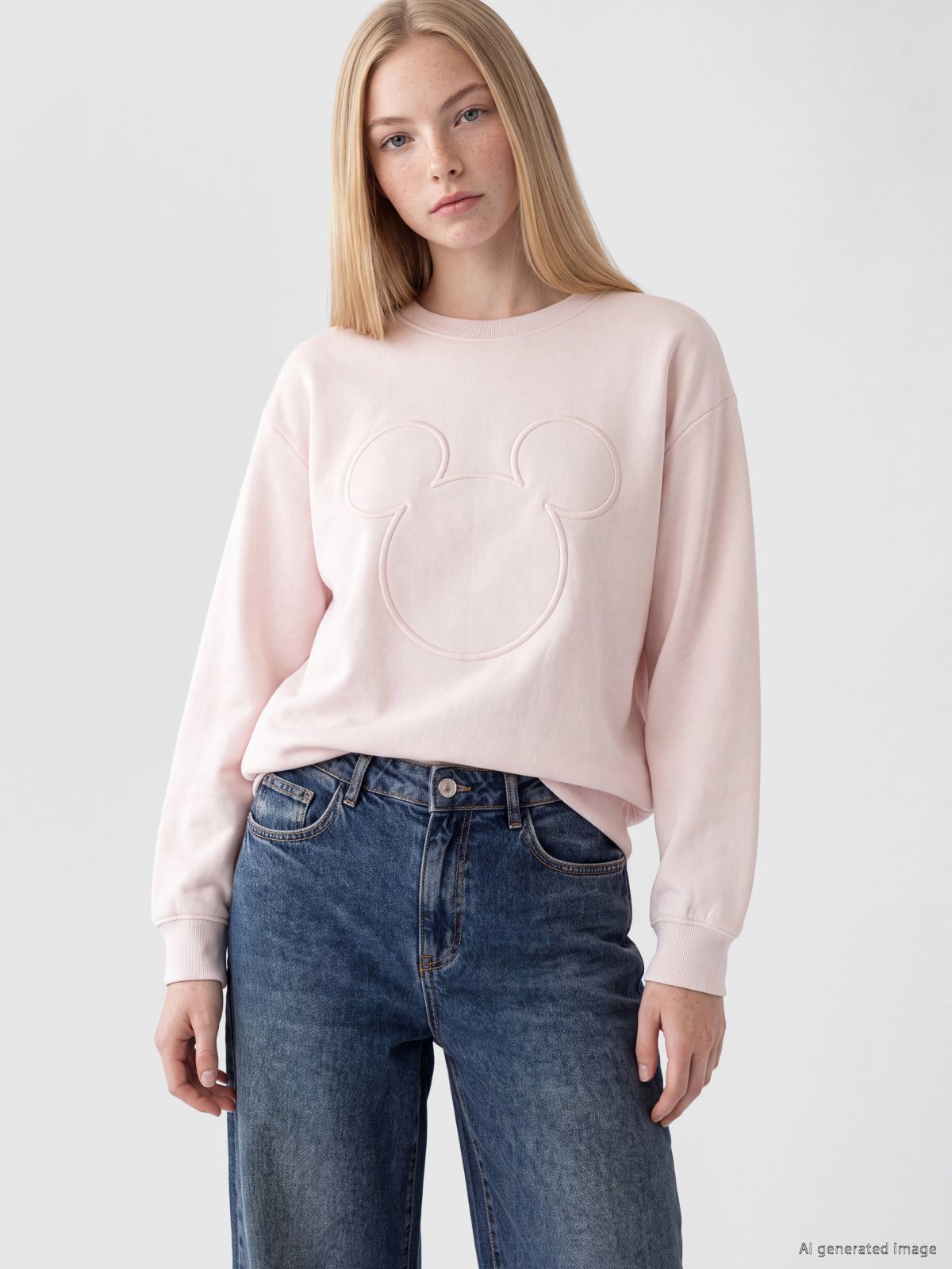 LC Waikiki 7434702 Pembe Kadın Uzun Kollu Kabartmalı Ayı Motifli Sweatshirt