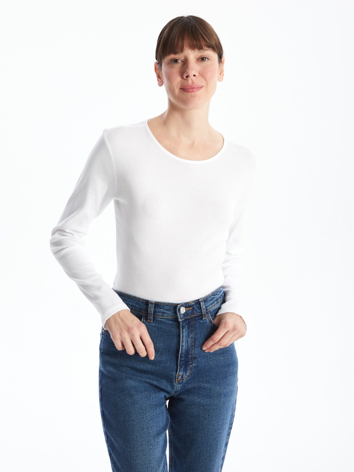 LC Waikiki Kadın Uzun Kollu Bisiklet Yaka Ekru Body 4874780