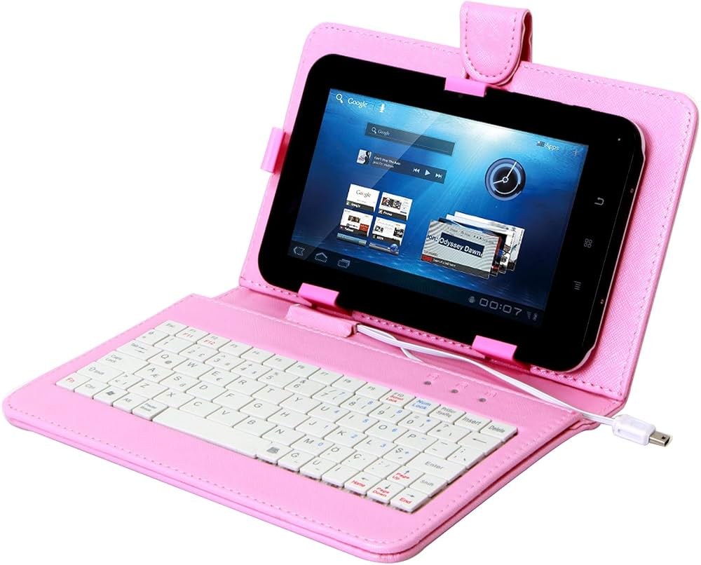 Everest KB-TAB07 Розовый чехол для планшета 7″ с турецкой Q-клавиатурой, Micro + Mini USB