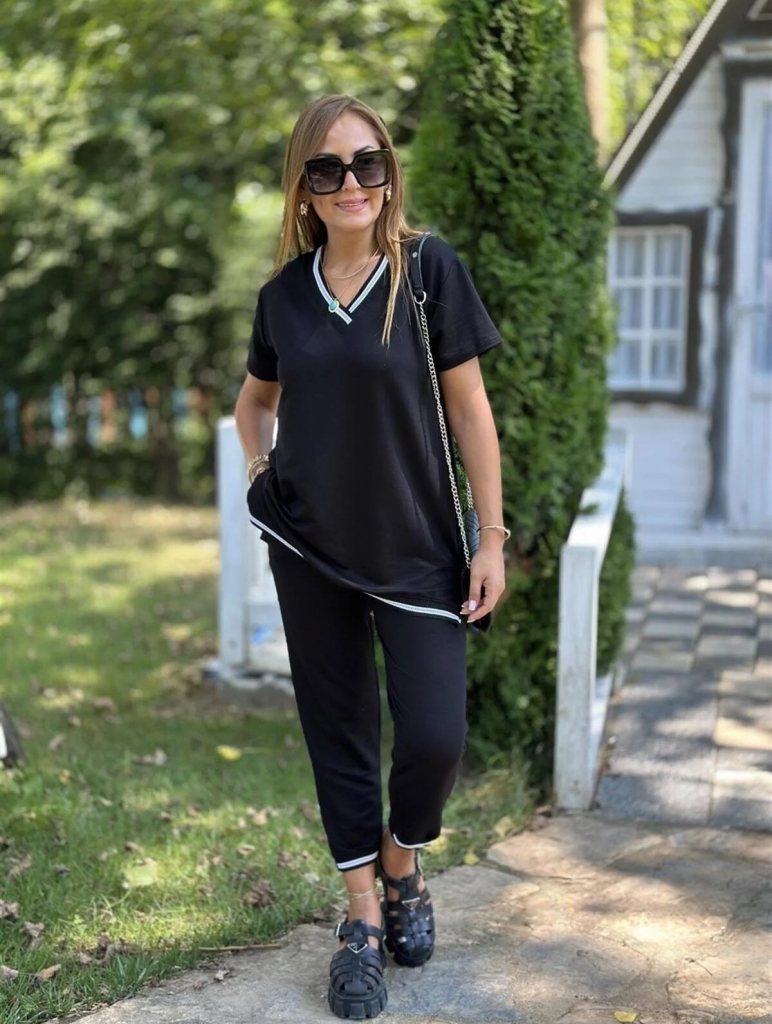 Girince 185571 Women's Short-Sleeve V-Neck Top and Trousers Set