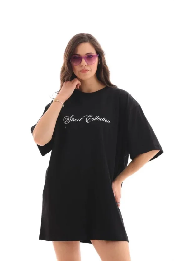 Baskılı T-Shirt Kısa Kol Bisiklet Yaka Regular Rahat Kalıp Günlük Tişört - Siyah