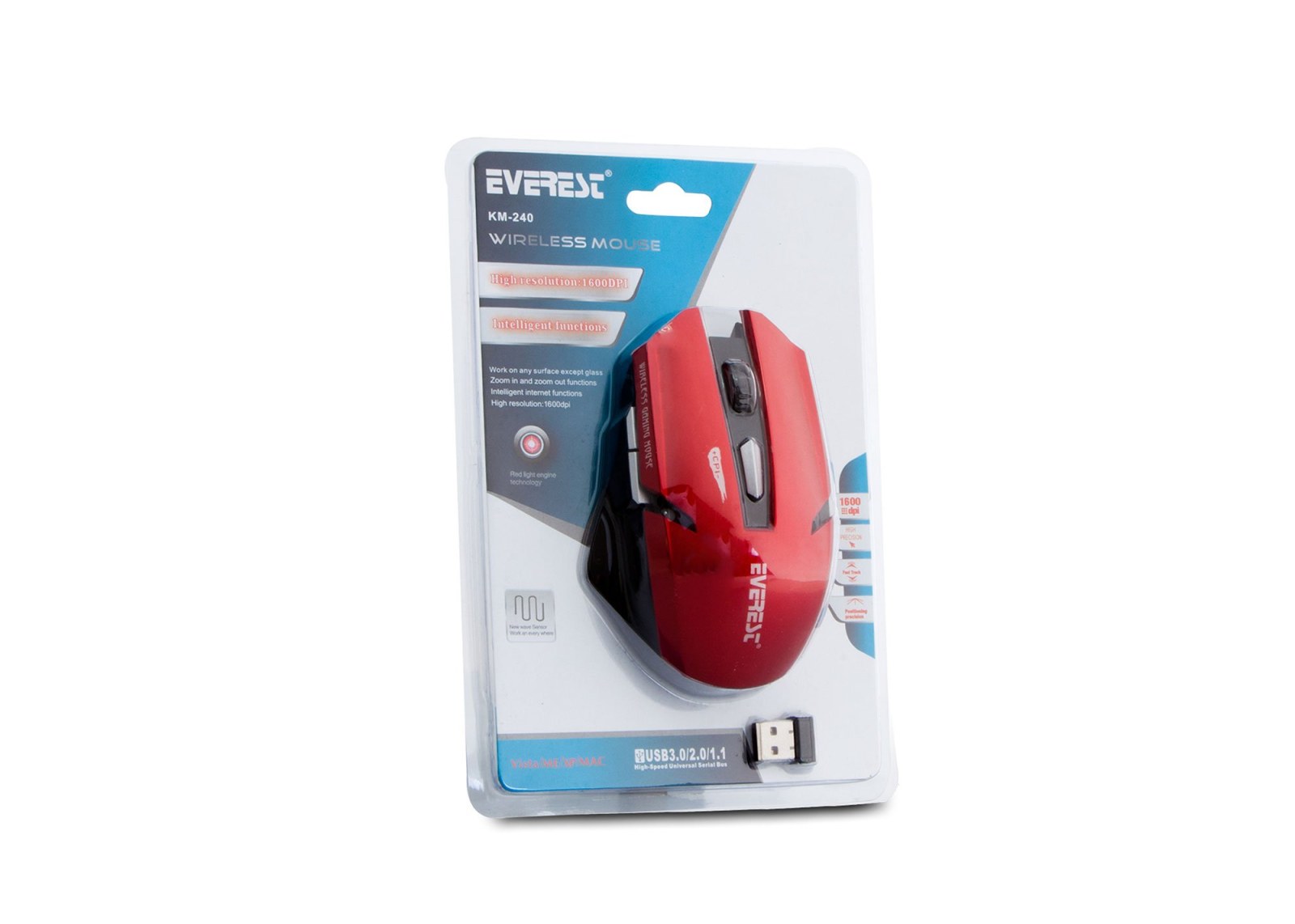 Everest KM-240 — красная беспроводная оптическая мышь USB 2.4GHz