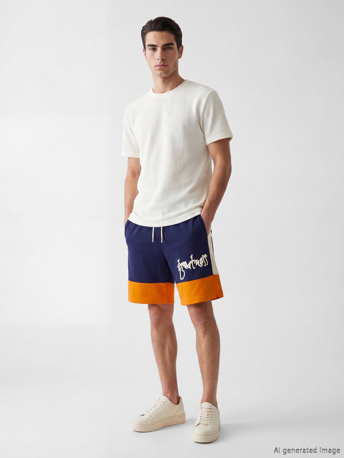 LC Waikiki S6JN79Z8 Men's Navy Printed Shorts with Orange Details