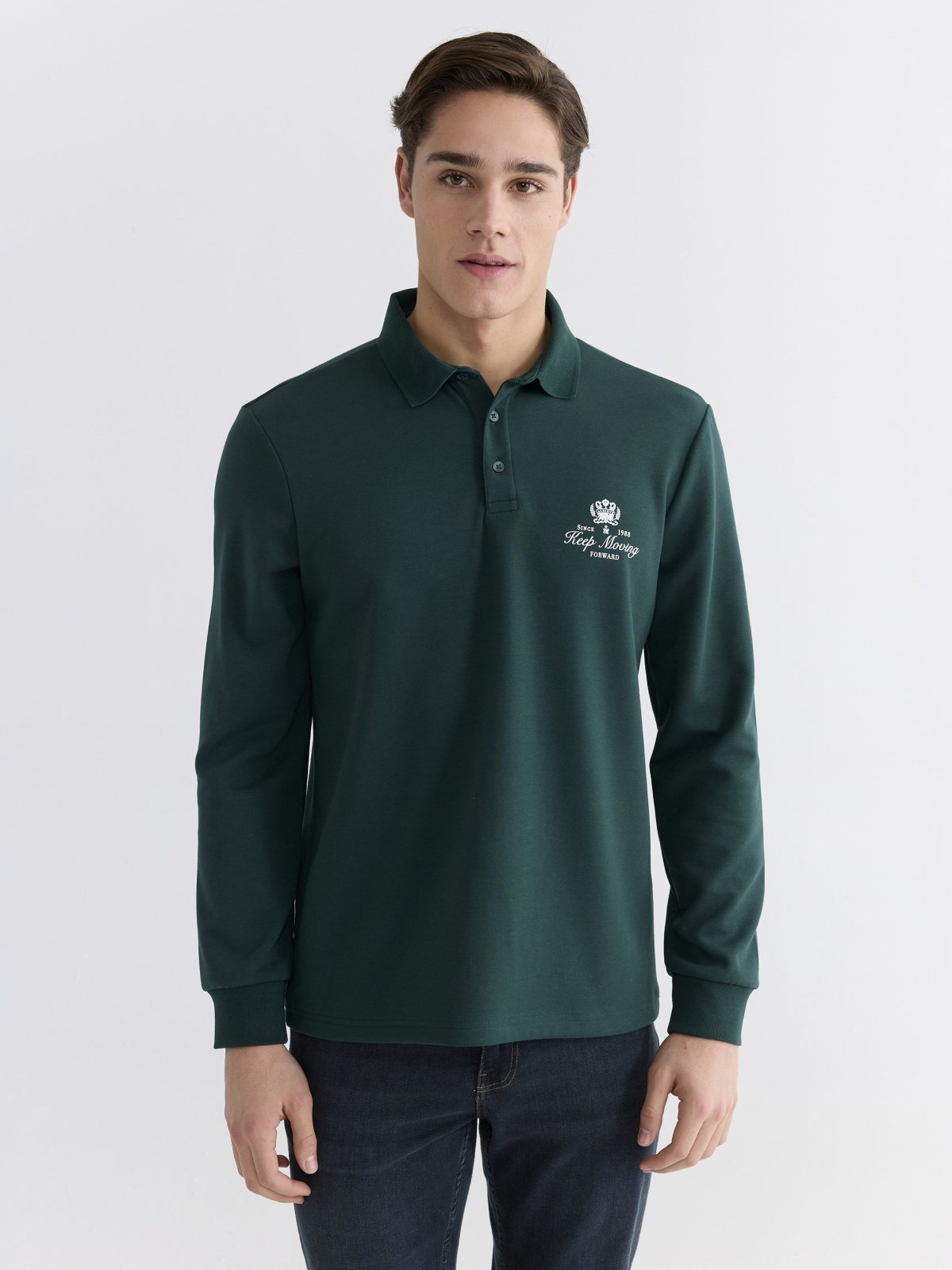 LC Waikiki Uzun Kollu Polo Yaka Tişört Koyu Yeşil