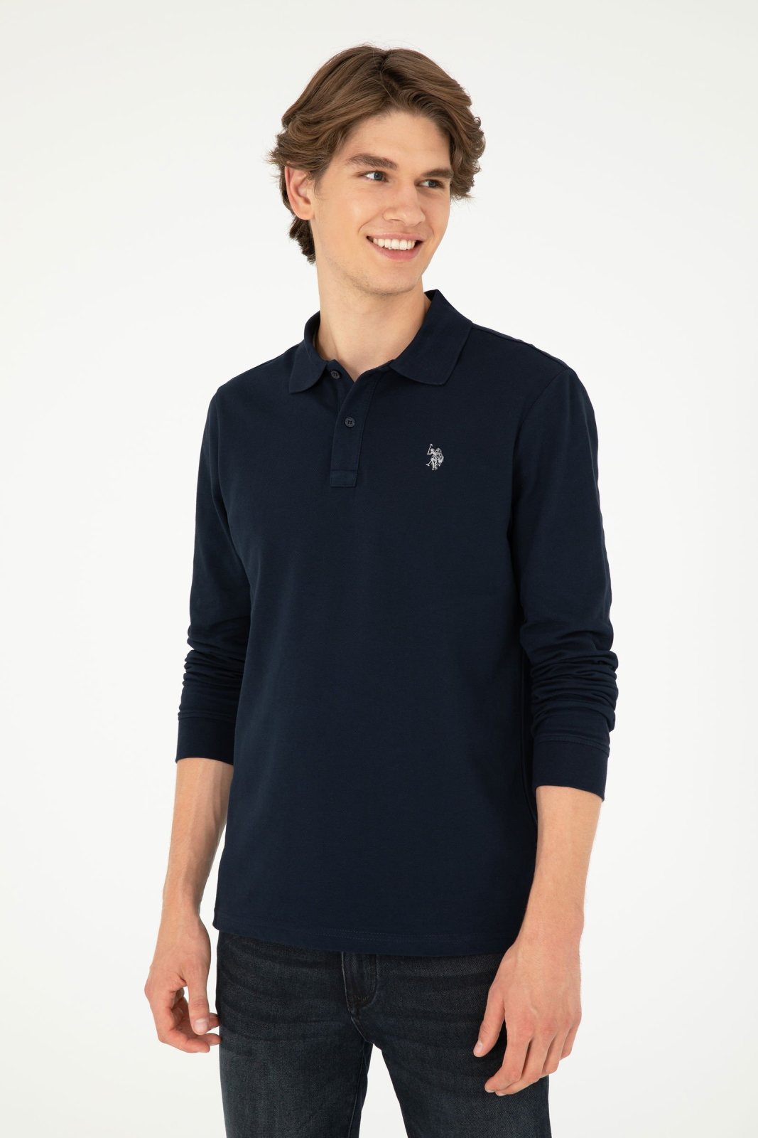 U.S. Polo Assn. Erkek Lacivert Uzun Kollu Polo Yaka Sweatshirt 4356112