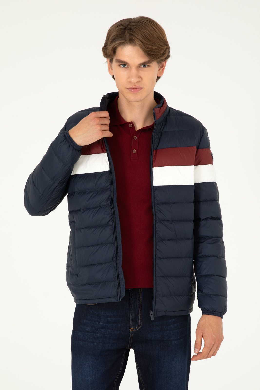U.S.Polo.Assn. 4284368 Erkek Lacivert Renk Bloklu Şişme Mont