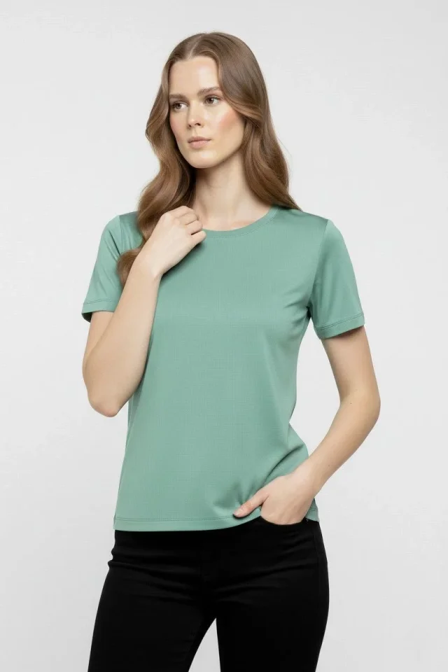 T-Shirt Bisiklet Yaka Slim Fit Likralı Tişört Günlük Basic Body - Mint Yeşili