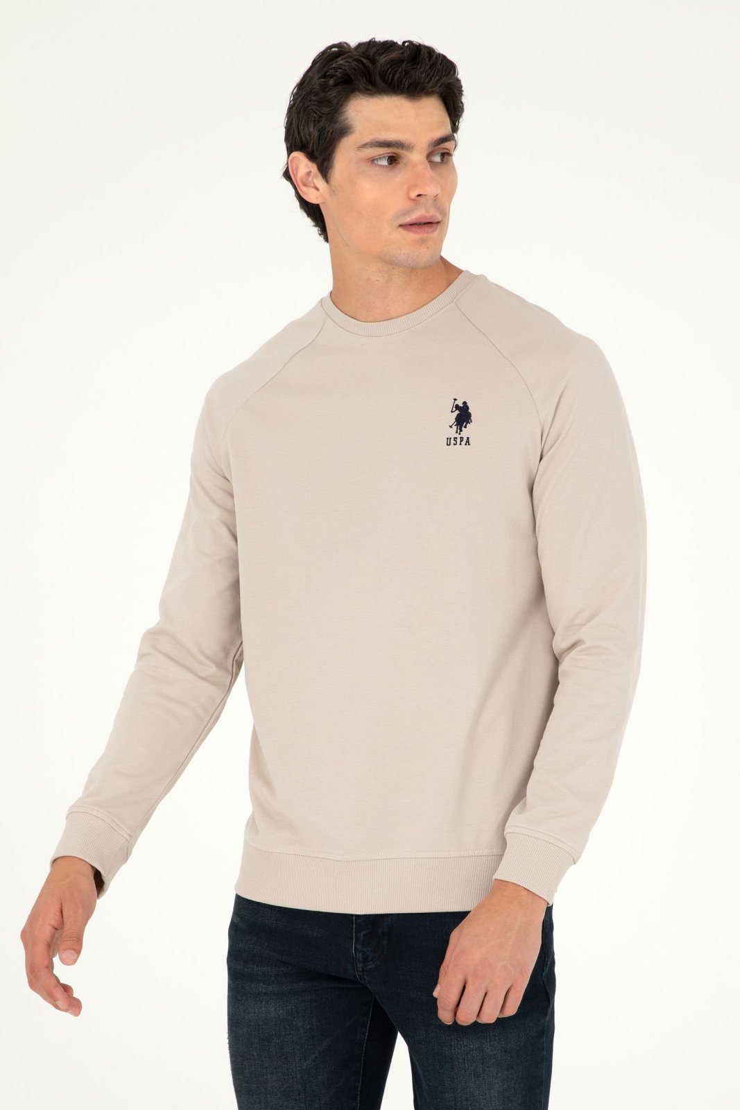 U.S. Polo Assn. 4176539 Erkek Bej Uzun Kollu Sweatshirt