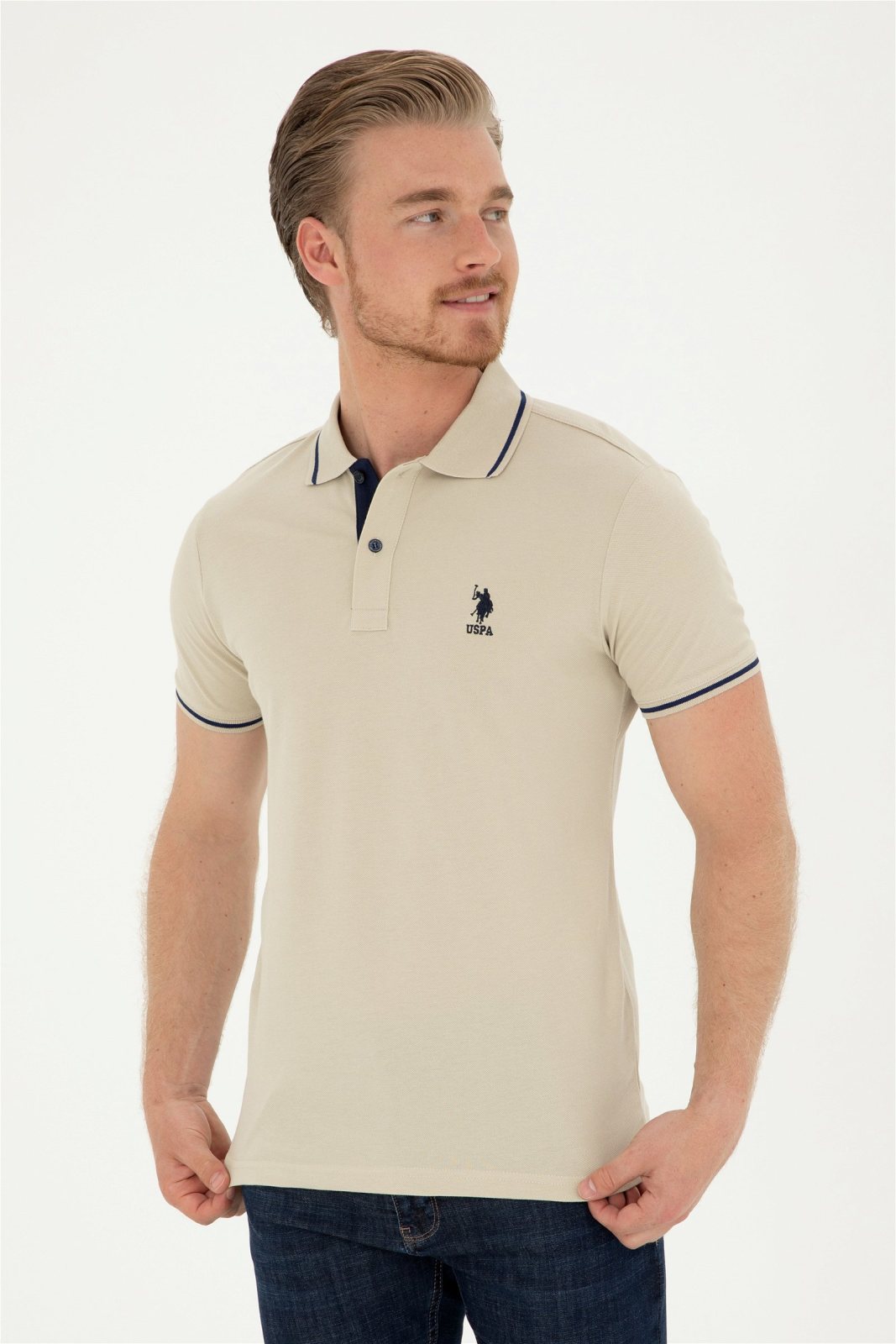 U.S. Polo Assn. Мужская бежевая футболка поло с коротким рукавом 3860224