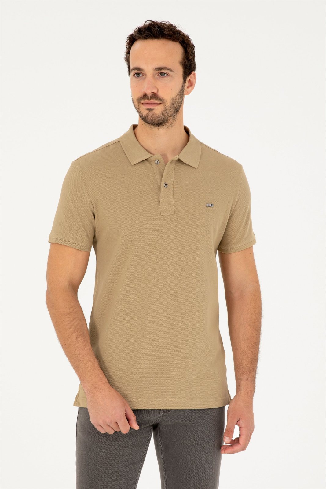 U.S. Polo Assn. 3860107 Мужская бежевая футболка-поло с коротким рукавом