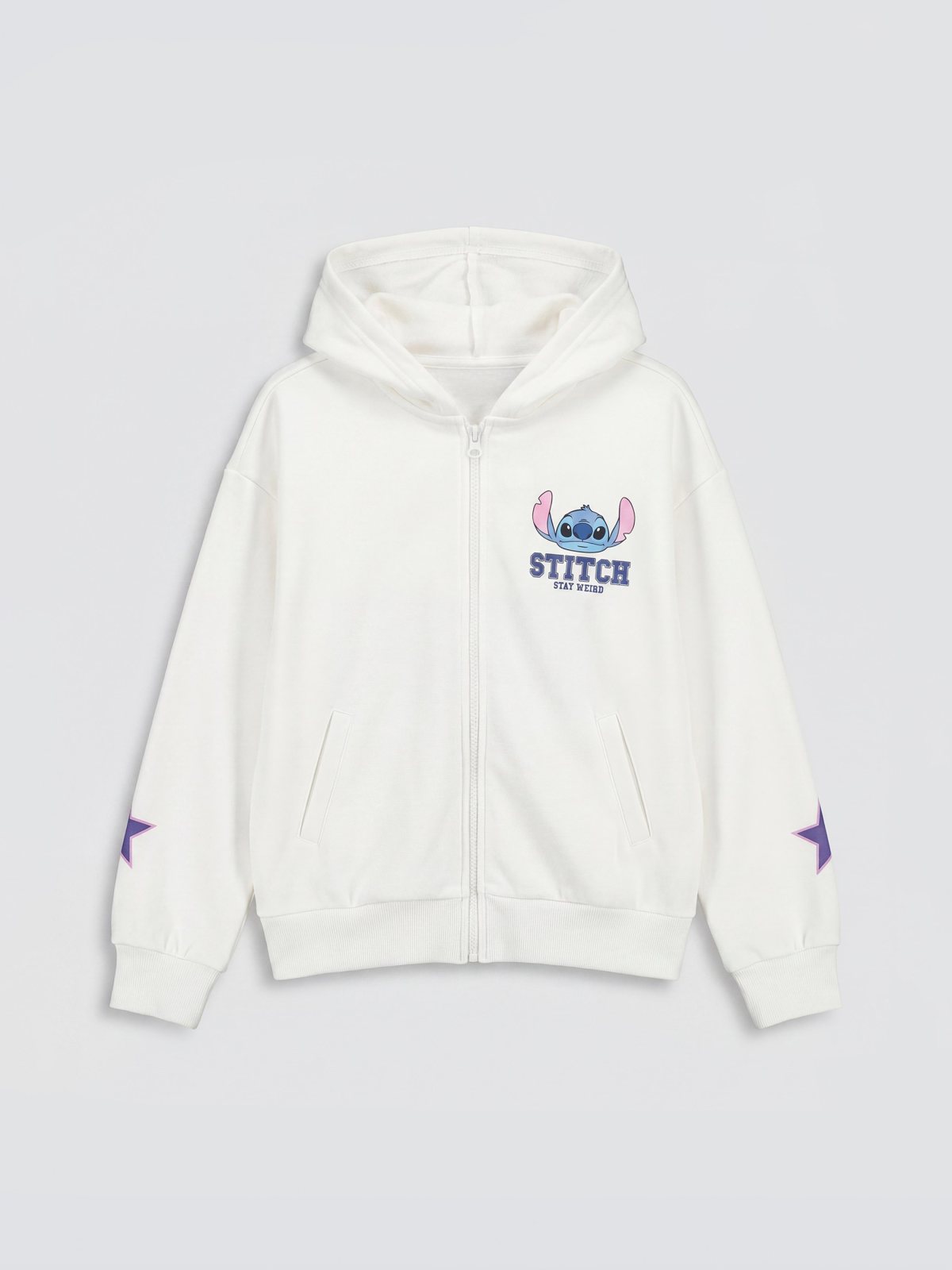 LC Waikiki Çocuk Kapüşonlu Fermuarlı Stitch Baskılı Ekru Hırka 7416621