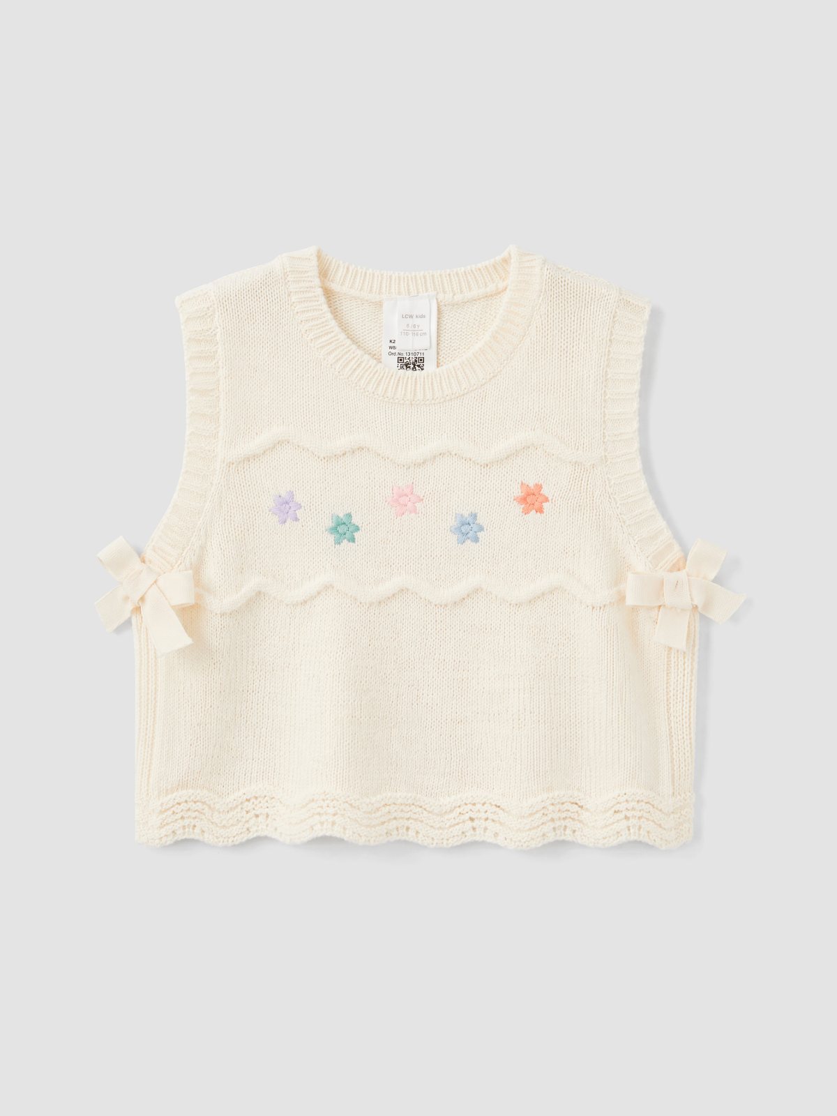 LC Waikiki Cream Girls' Sleeveless Floral Sweater 7361386