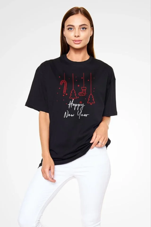 Girince 180608 Unisex Black Oversized Printed Crew Neck T-Shirt