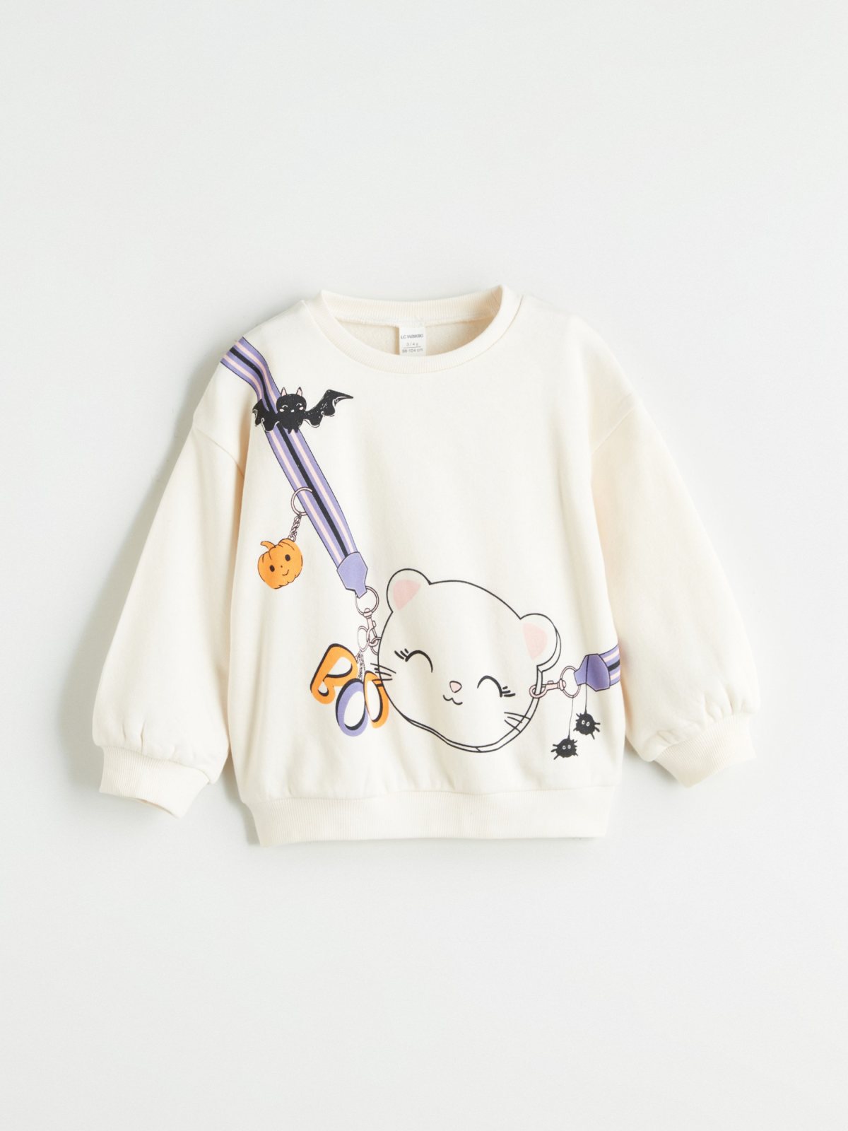 LC Waikiki Çocuk Ekru Uzun Kollu Baskılı Sweatshirt 5697091