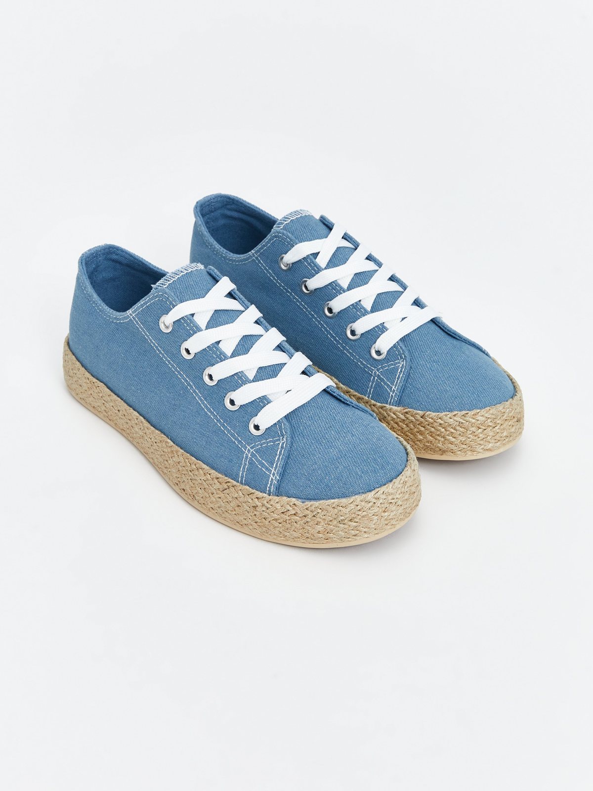 LC Waikiki Kadın Mavi Bağcıklı Hasır Taban Sneaker Ayakkabı 5031806
