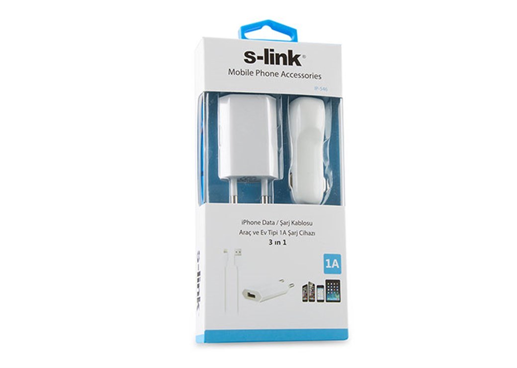 S-Link IP-546 Комплект зарядных устройств для дома и авто с кабелем для iPhone 5