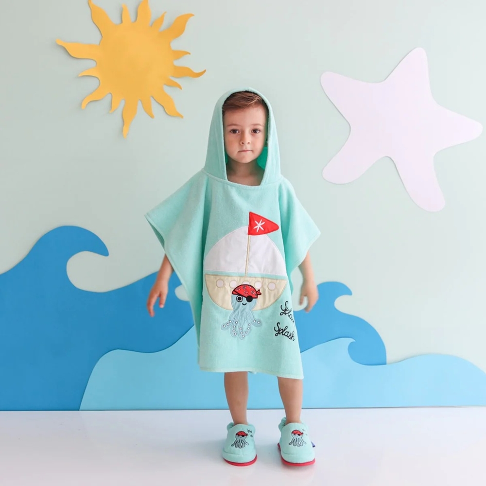 Milk&Moo Denizci Ahtapot Kids Poncho and House Slippers Set