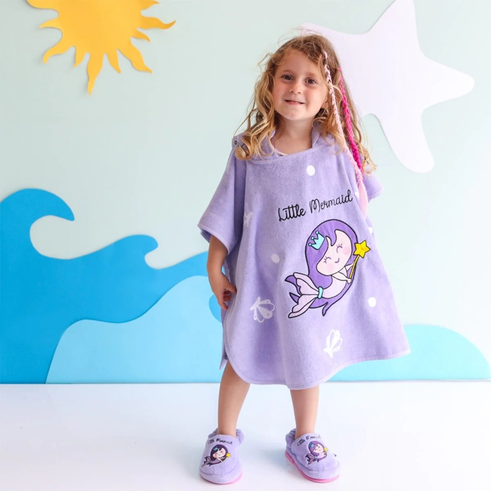 Milk&Moo Little Mermaid Kids’ Poncho and House Slippers Set