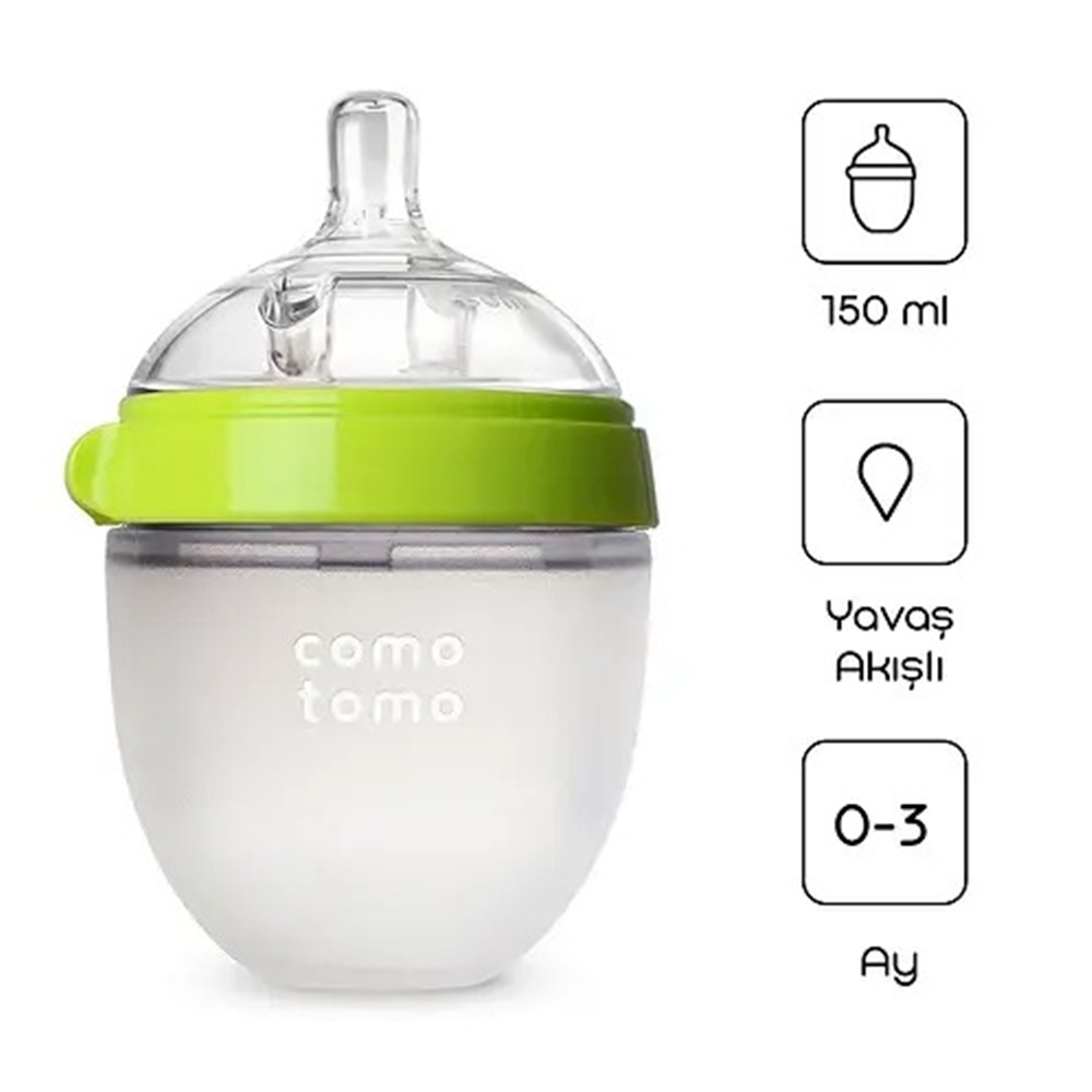Comotomo Silikon Biberon 150ml Yavaş Akışlı (0-3 Ay) Yeşil