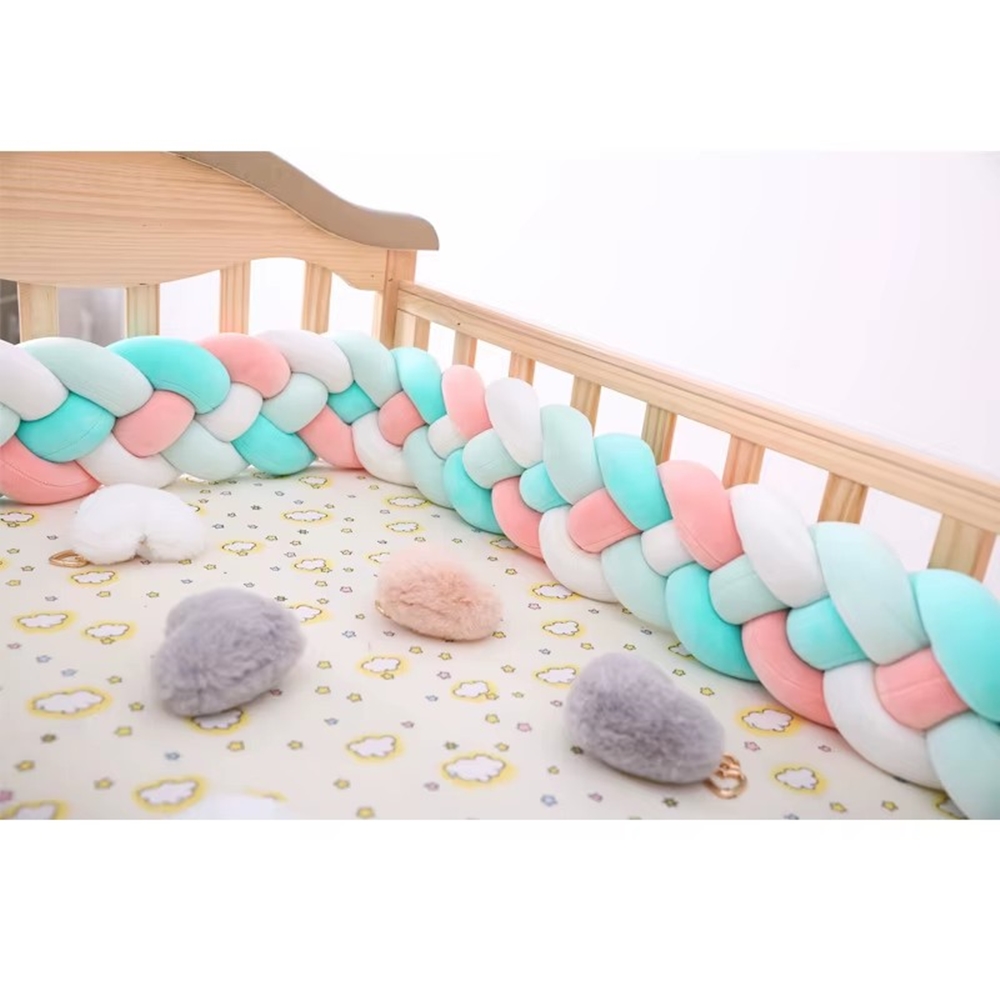 Uyku Pamuk Bebek Yatağı Karyolası Bebek Beşik Örgü Düğüm Yastık Korumak İçin Örgülü Bebek Beşik Tampon Yenidoğan 3Metre Pembe