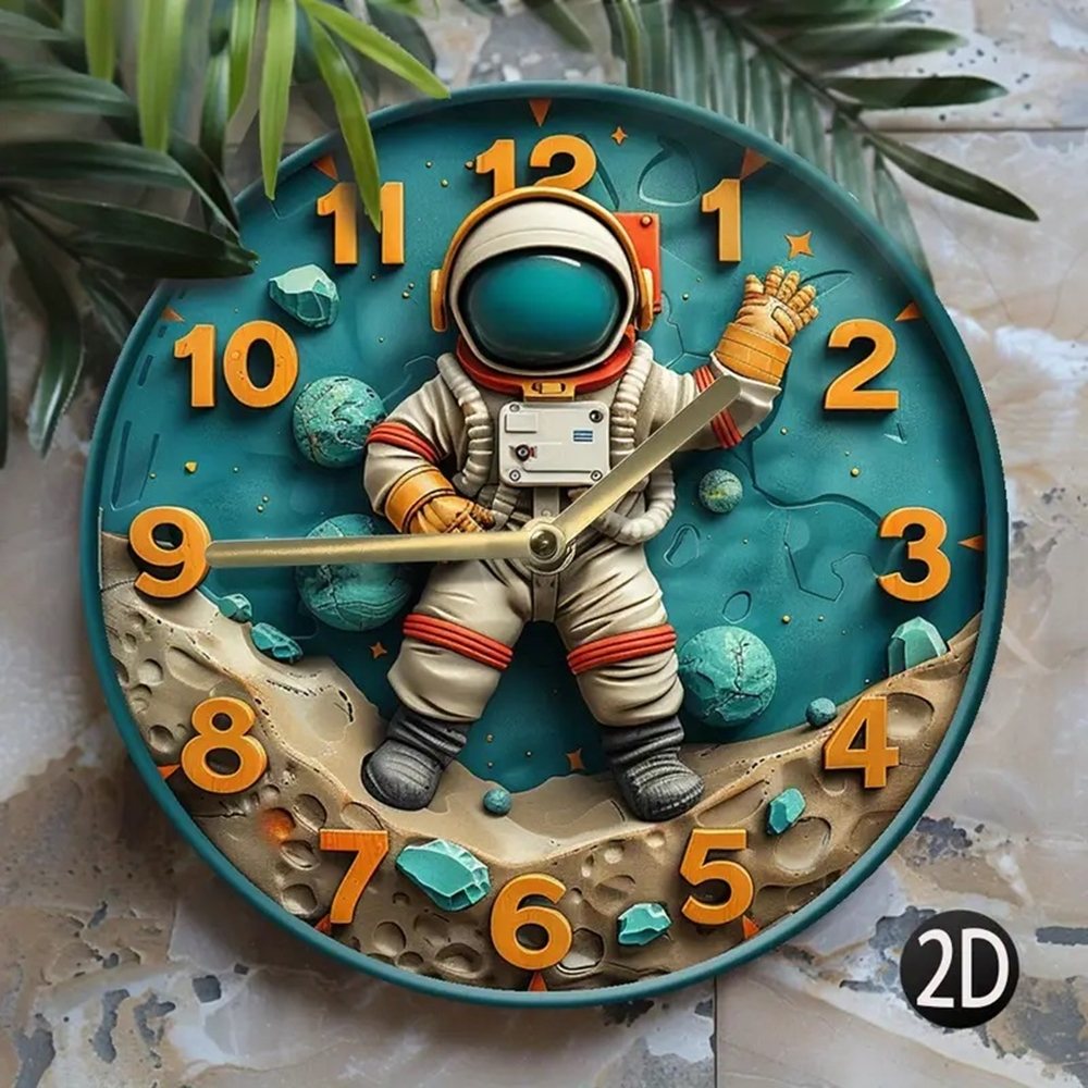 Astronaut-Themed Silent 2D Wall Clock